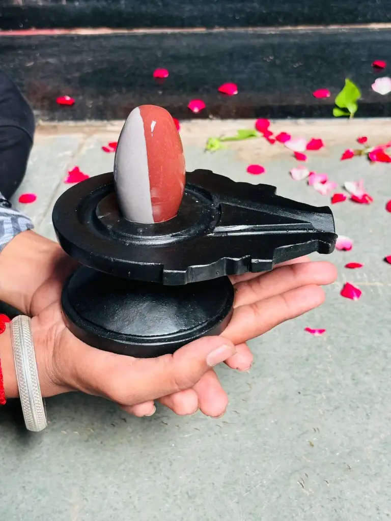 3 Inch Authentic Ardhanareshwar Narmadeshwar Shivling with Original Damru Jaladhari