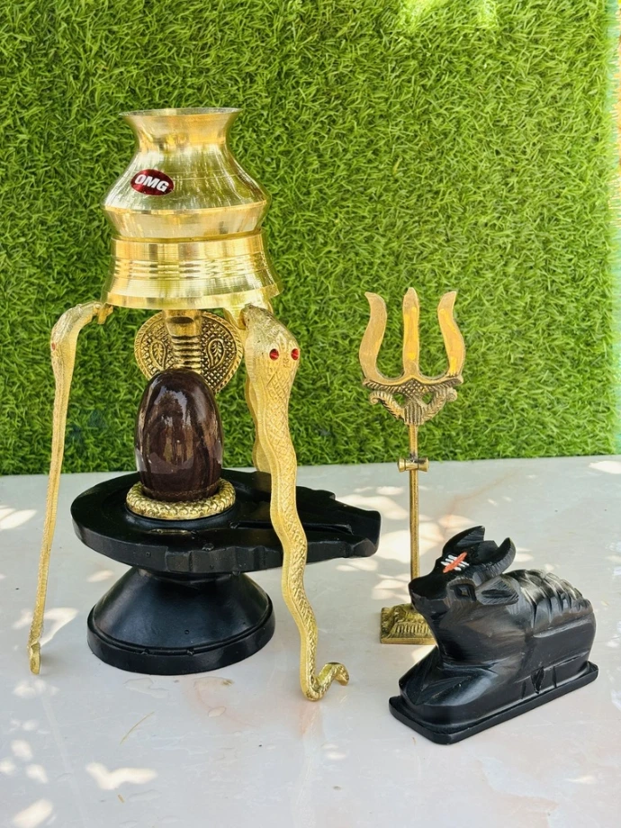 3 Inch Swayambhu Narmadeshwar Shivling Full set include Shivling Jaladhari nag nandi trishul kalash stand | pankaj narmada shivlingam