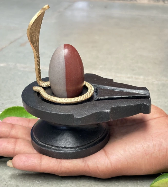 A Symbol of Shiva & Shakti – 2 Inch Ardhanareshwar Narmadeshwar Shivling with 4 Inch Natural Stone Jaladhari | Original Narmada Banalinga