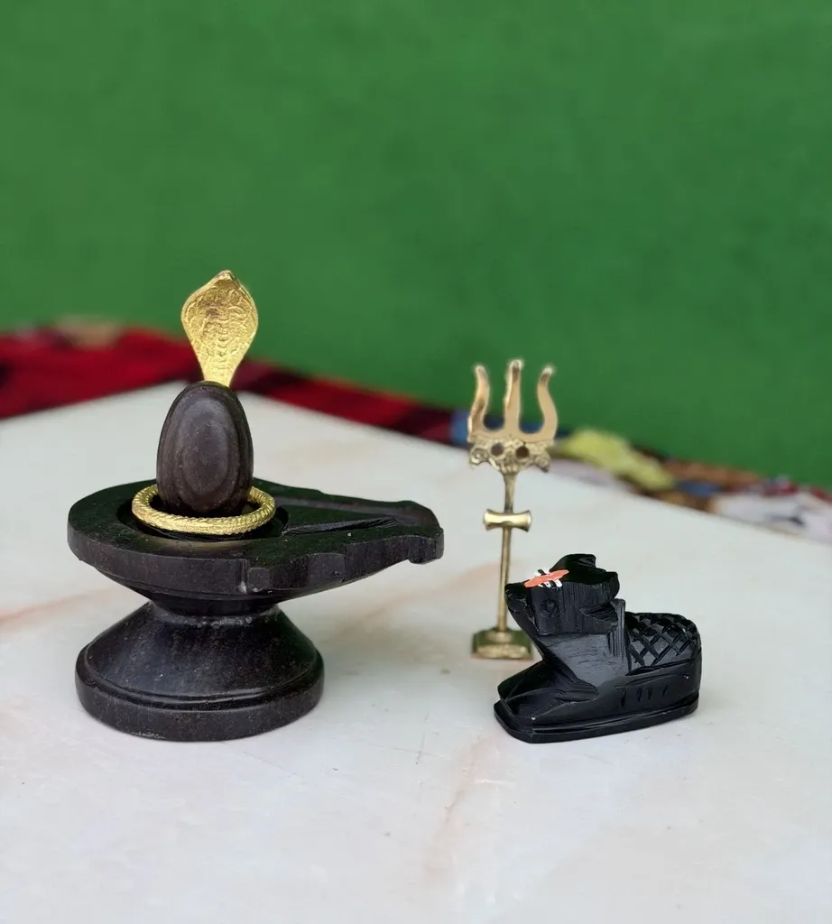 Original 2 Inch Mahamrityunjay Narmadeshwar Shivling with 4 Inch Natural Stone Naag, Trishul & Nandi Jaladhari | Authentic Narmada Shiva Lingam