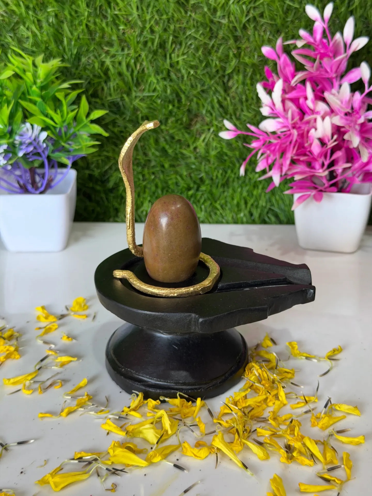 Mehndi Colour Narmadeshwar Shivling, Original Narmada Shivling for Home Temple Worship, Unique Natural Earth Tone Shiva Lingam 2 Inch (Thumb Size)